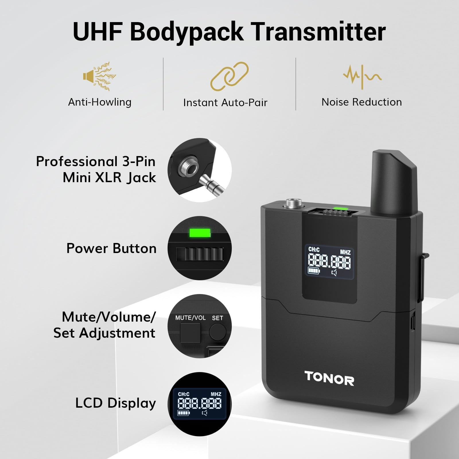 TONOR Wireless Microphone System, 4 * 10-Channel UHF Cordless Handheld Black