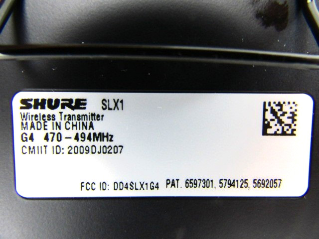 Shure SLX4 Wireless Receiver, SLX1 Bodypack & 185 Mic – Freq.: G4 470-494 MHz
