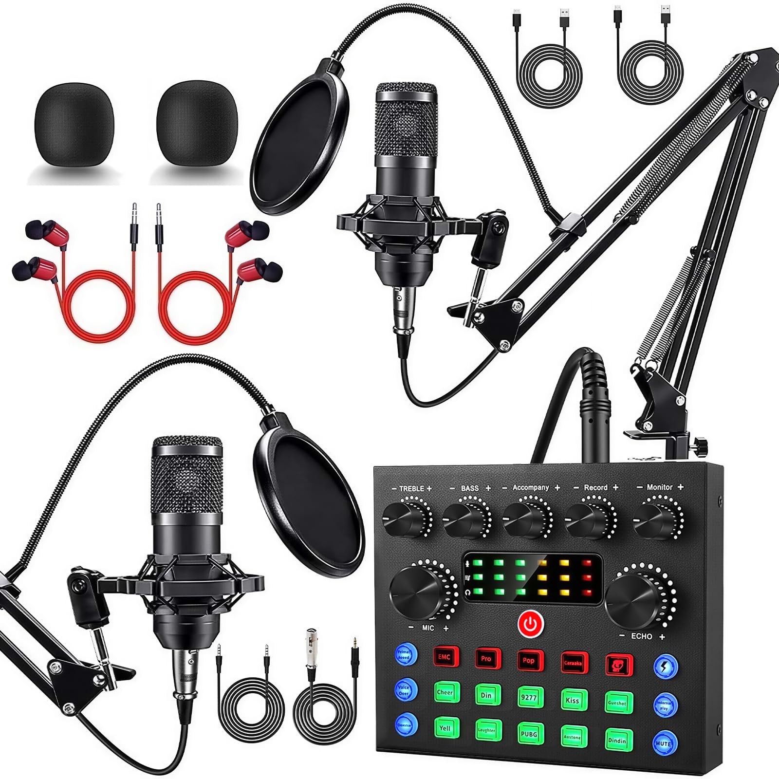 ALSO GO Upgraded Podcast Equipment Bundle for 2, 2x Microphone, Black
