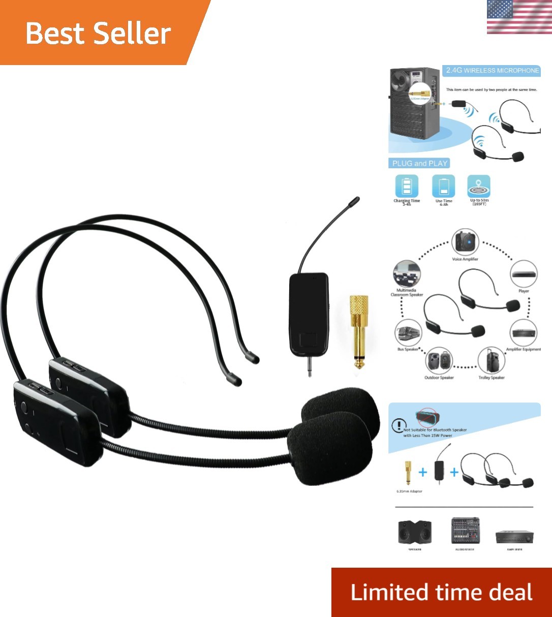 Compact 2.4G Wireless Microphone System for Two People – Theater & Fitness Ideal