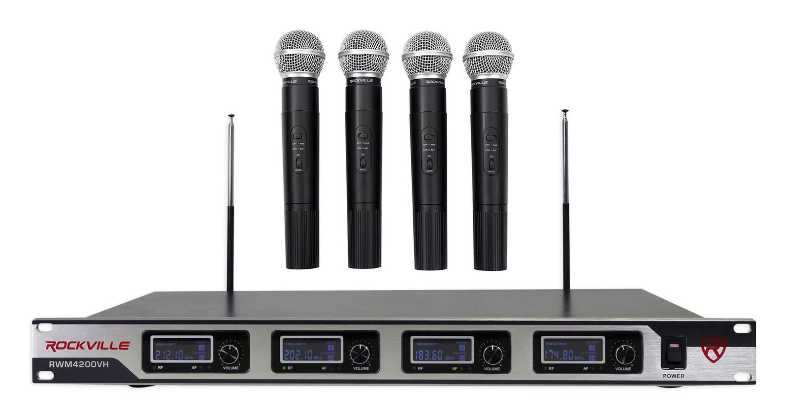 Rockville RWM4200VH VHF Wireless Quad Handheld Microphone System 4 Mics,