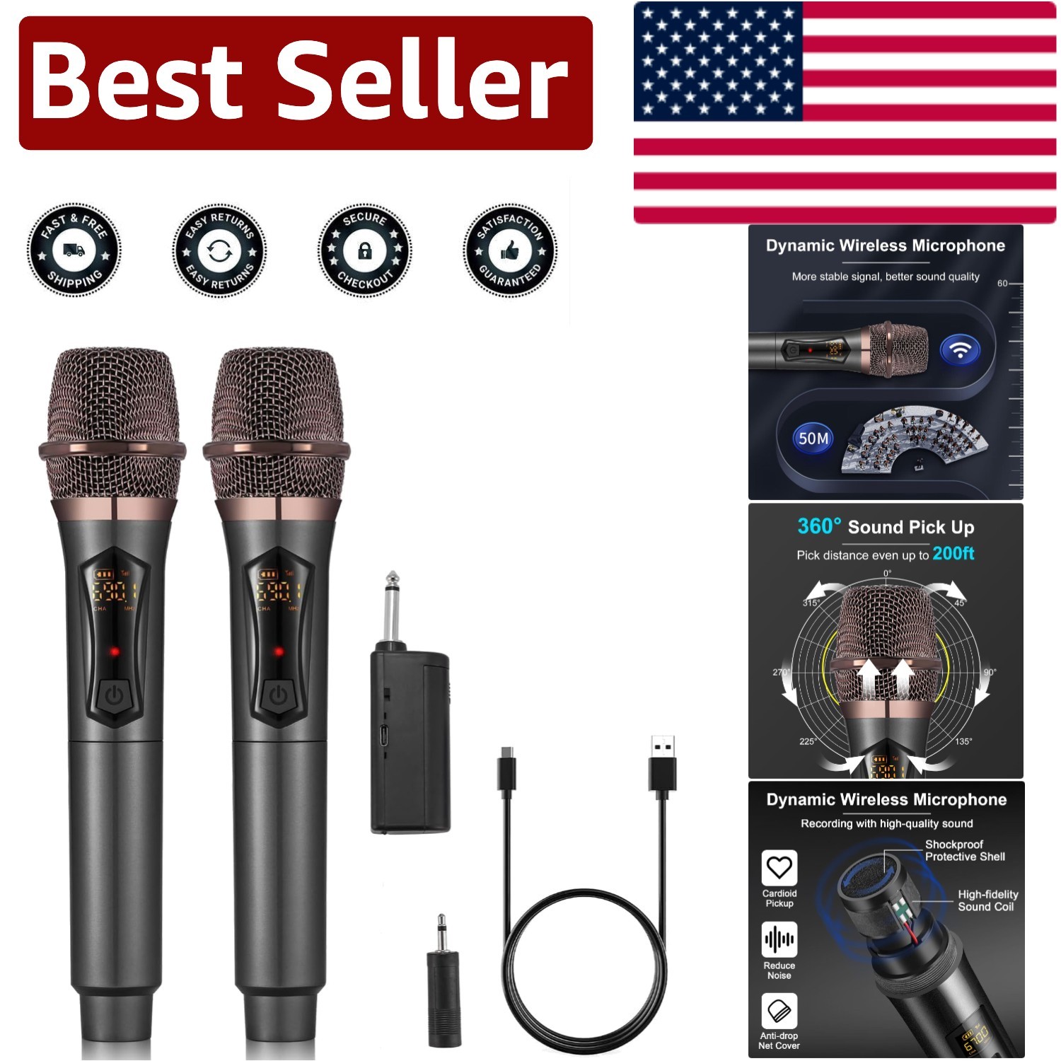 Rechargeable Handheld Wireless Microphone System – Perfect for Karaoke & Parties