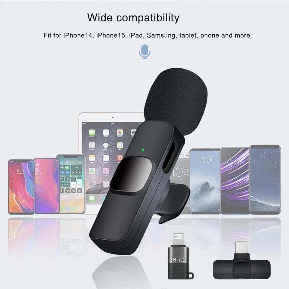 Wireless Microphone Mini Mic for iPhone/Android Phone, LED Display Lavalier Micr