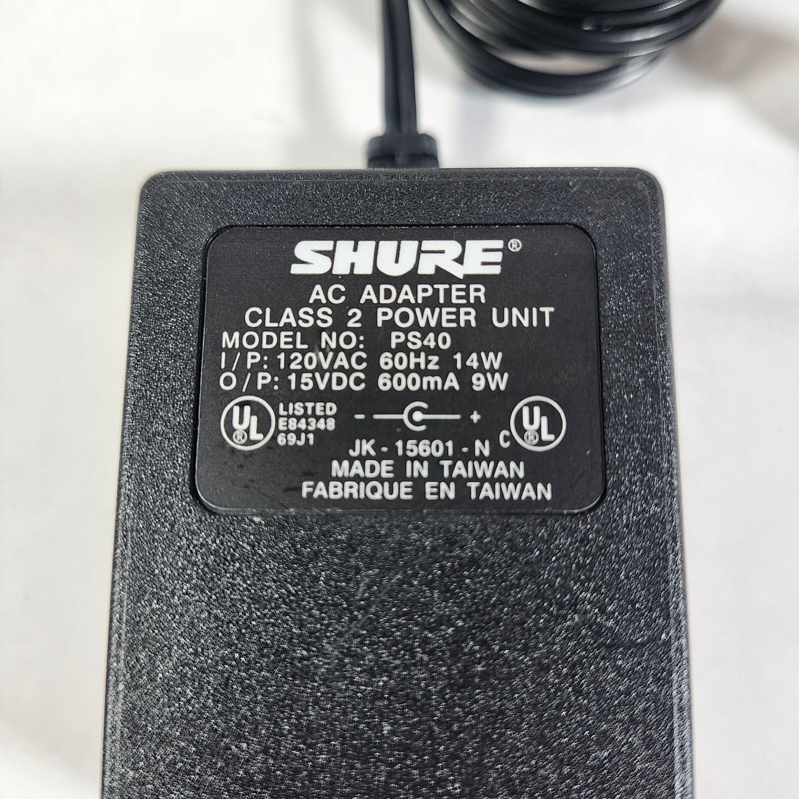 Original OEM Shure AC Adapter PS40 15V 600mA Power Supply – 5.5×2.1mm Screw Lock