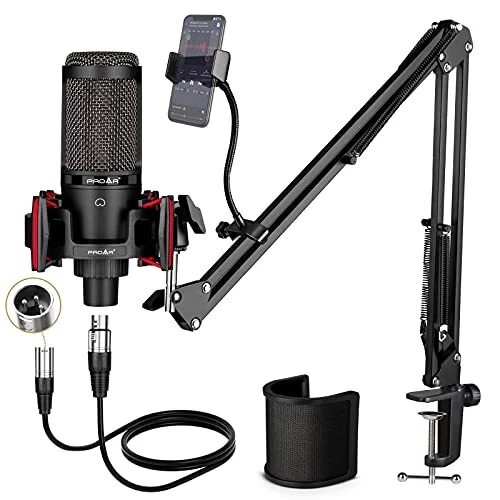 Condenser Microphone XLR,Professional Studio Recording Black Boom Arm