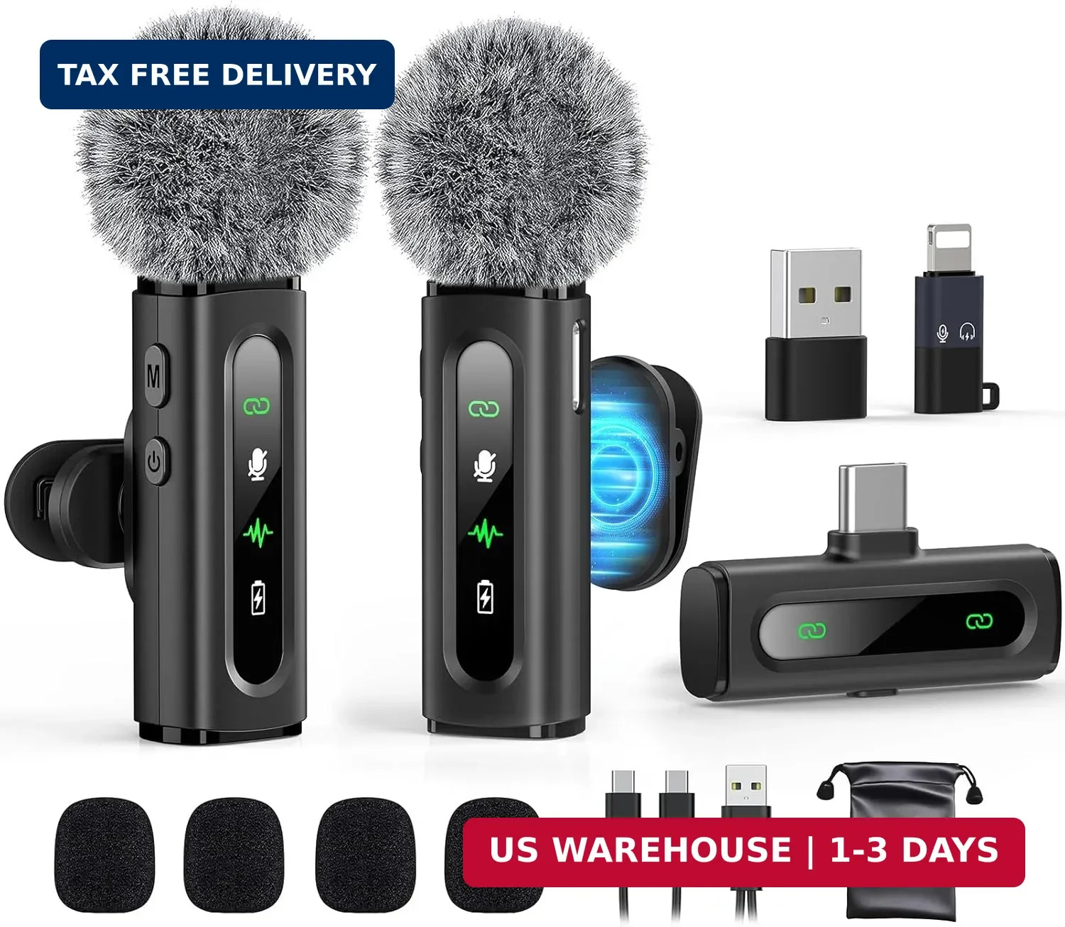 USB C Lavalier Microphone Wireless Mini Mic for Type-C Android Phone/Tablet/PC V