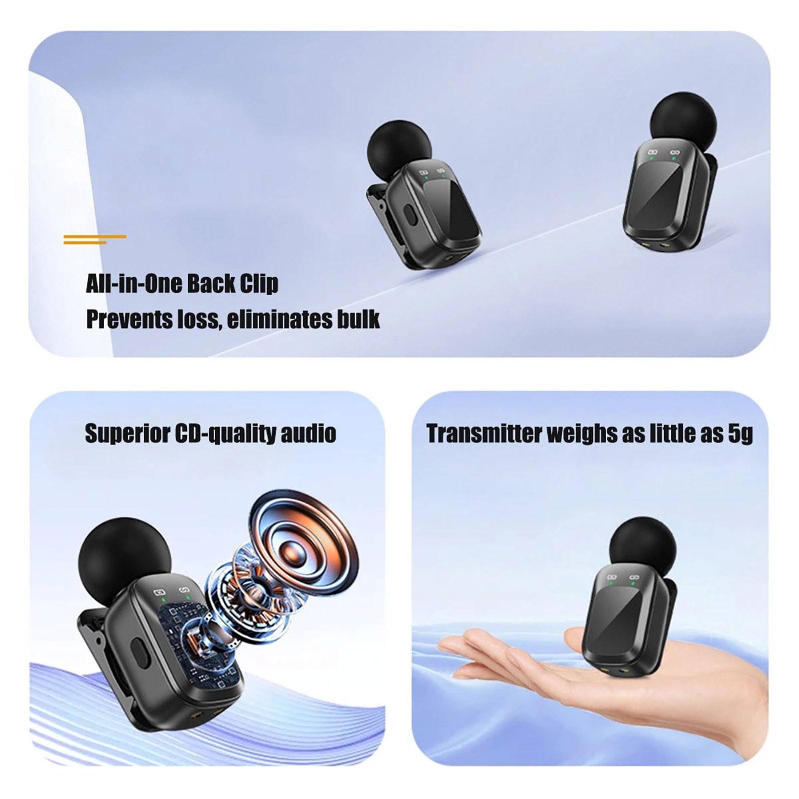 2.4G Wireless Microphone System for Type-C Phone Tablet Video Recording Vlog