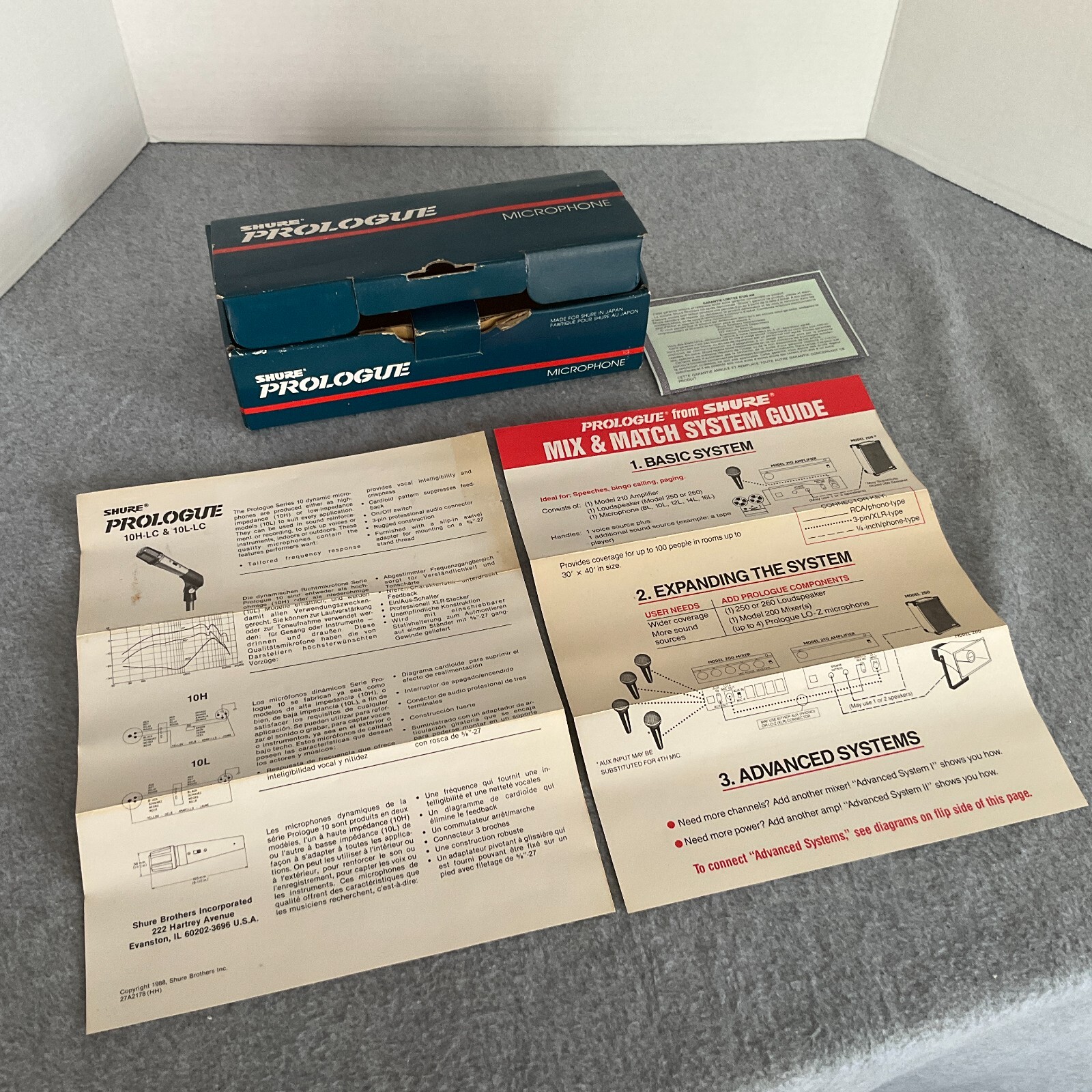 Box & Original Literature Only: Shure Prologue 10L-LC Dynamic C Low-Z Microphone