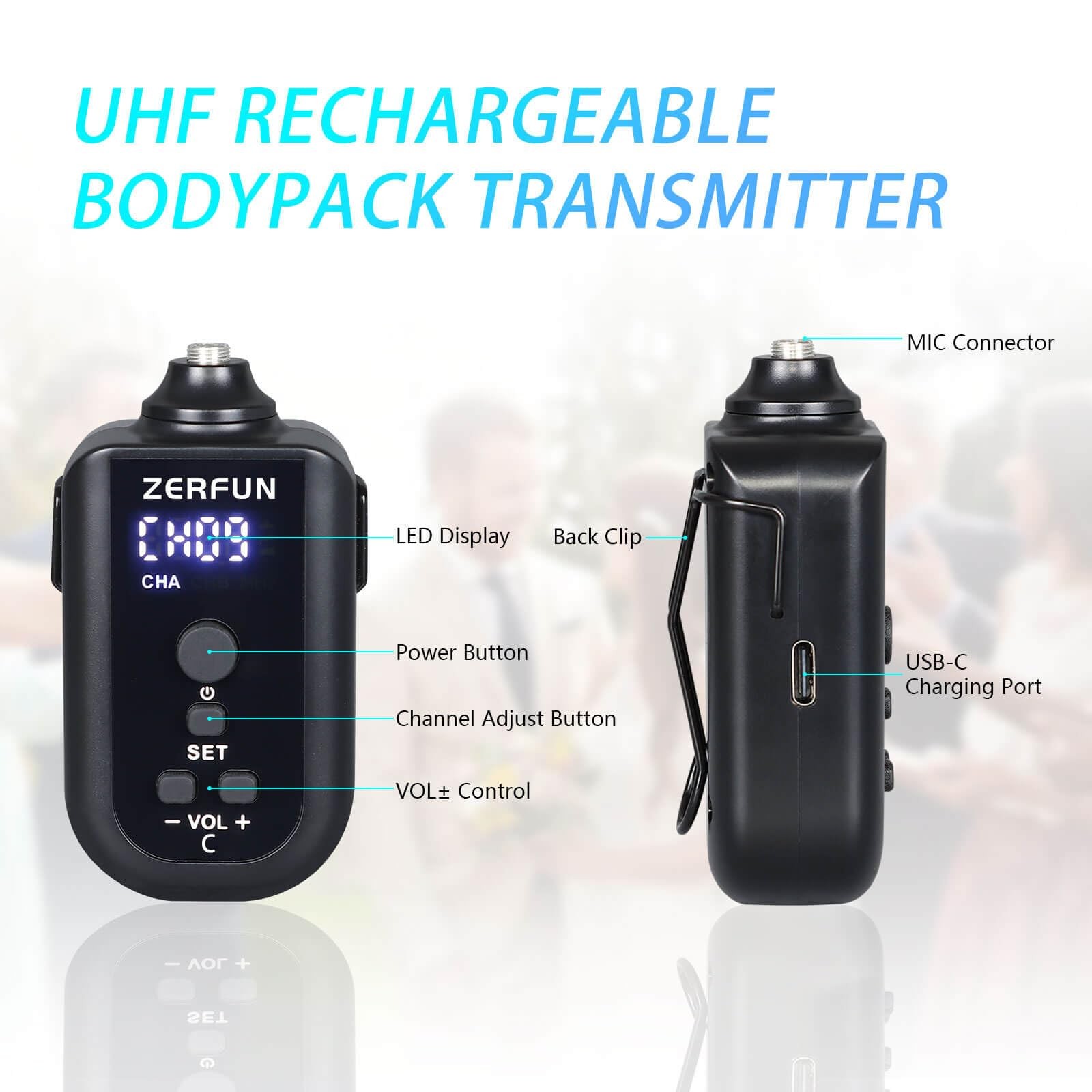 ZERFUN 4 Channel Rechargeable Wireless Microphone System, Pro UHF Metal Handh…