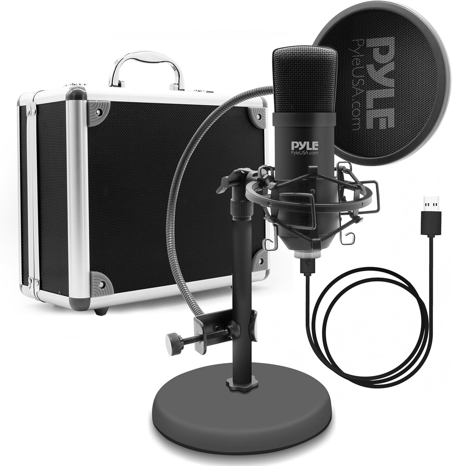 Pyle PDMIKT120 USB Cardioid Condenser Computer Podcast Streaming Microphone Set