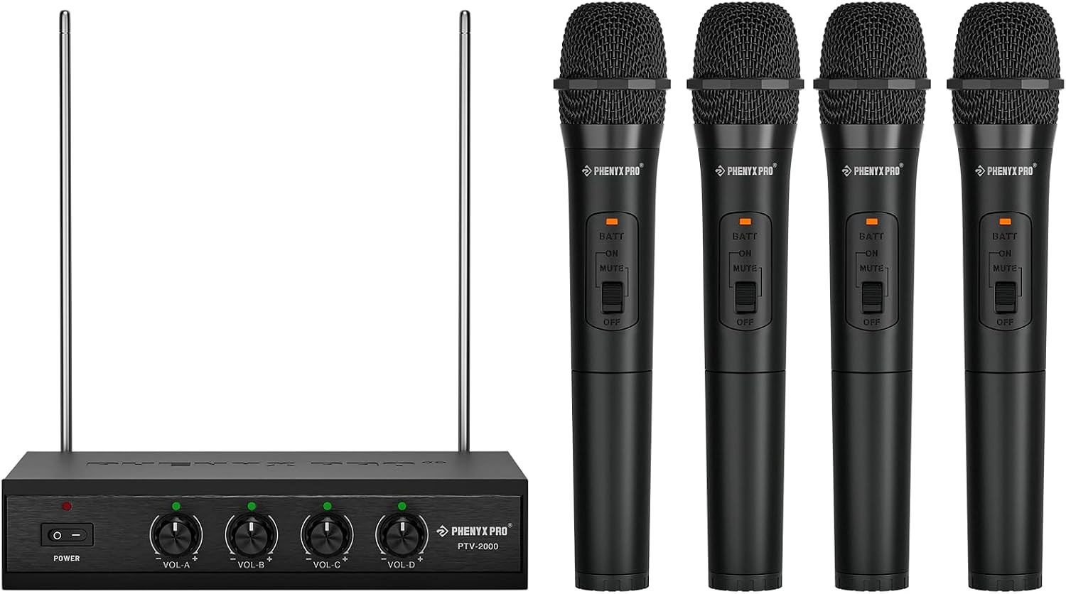 Phenyx Pro Wireless Mic 4 Channel VHF Handheld Metal Receiver