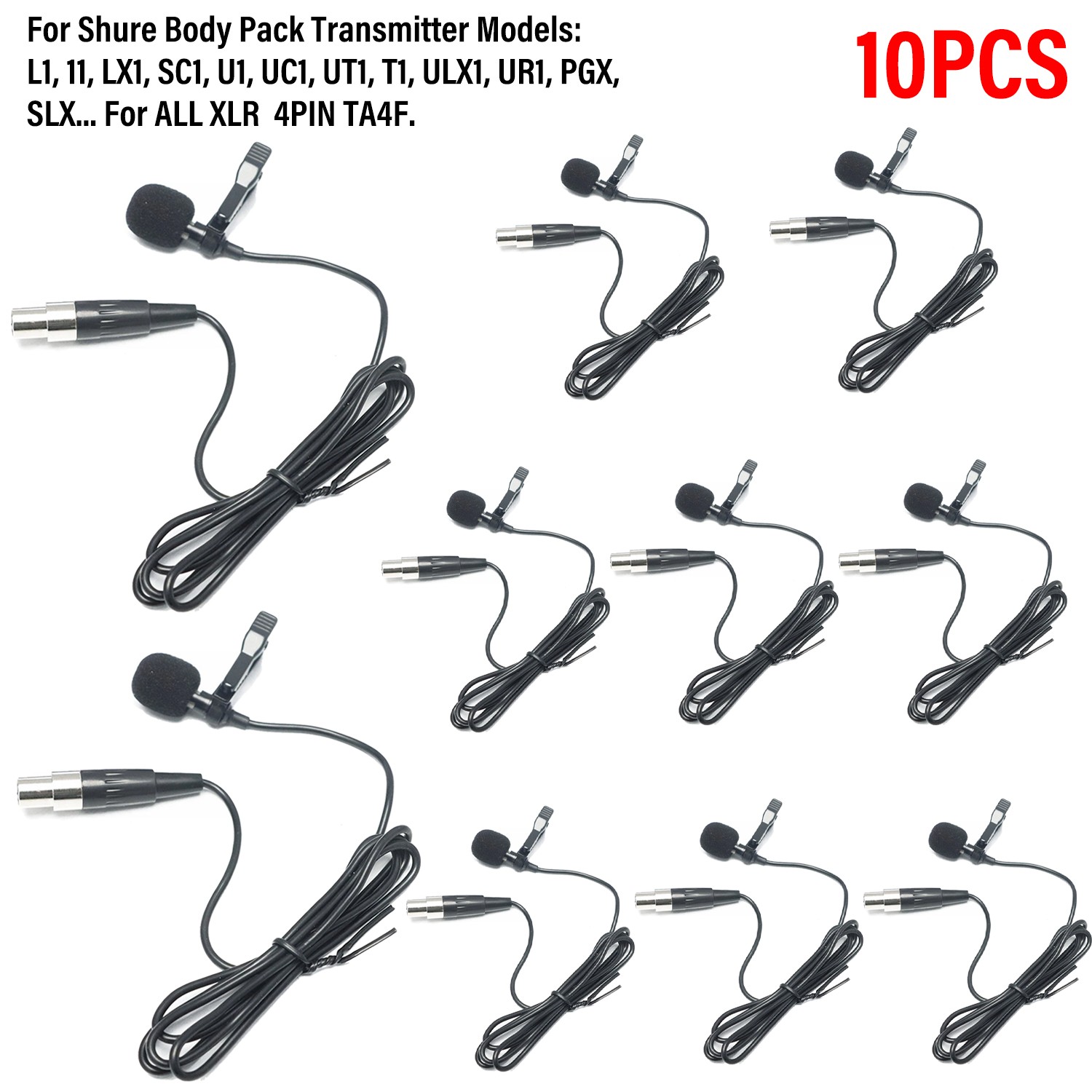 Pro Lavalier Speech Microphone For Shure Wireless Body-Pack mini 4pin TA4F 10PC