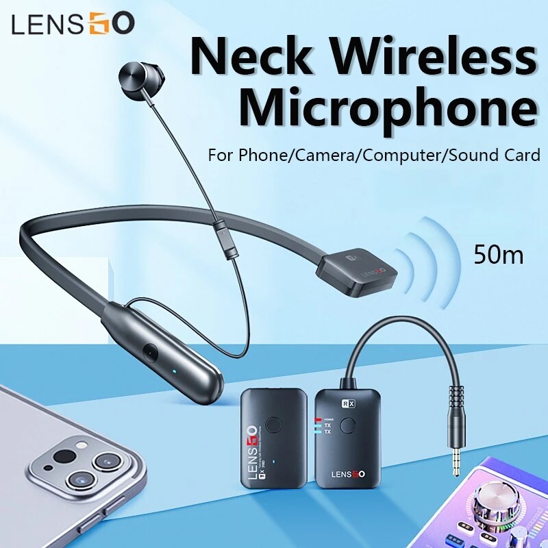 LENSGO 318D Mini Neck Wireless Lapel Lavalier Microphone for Camera Sound Card