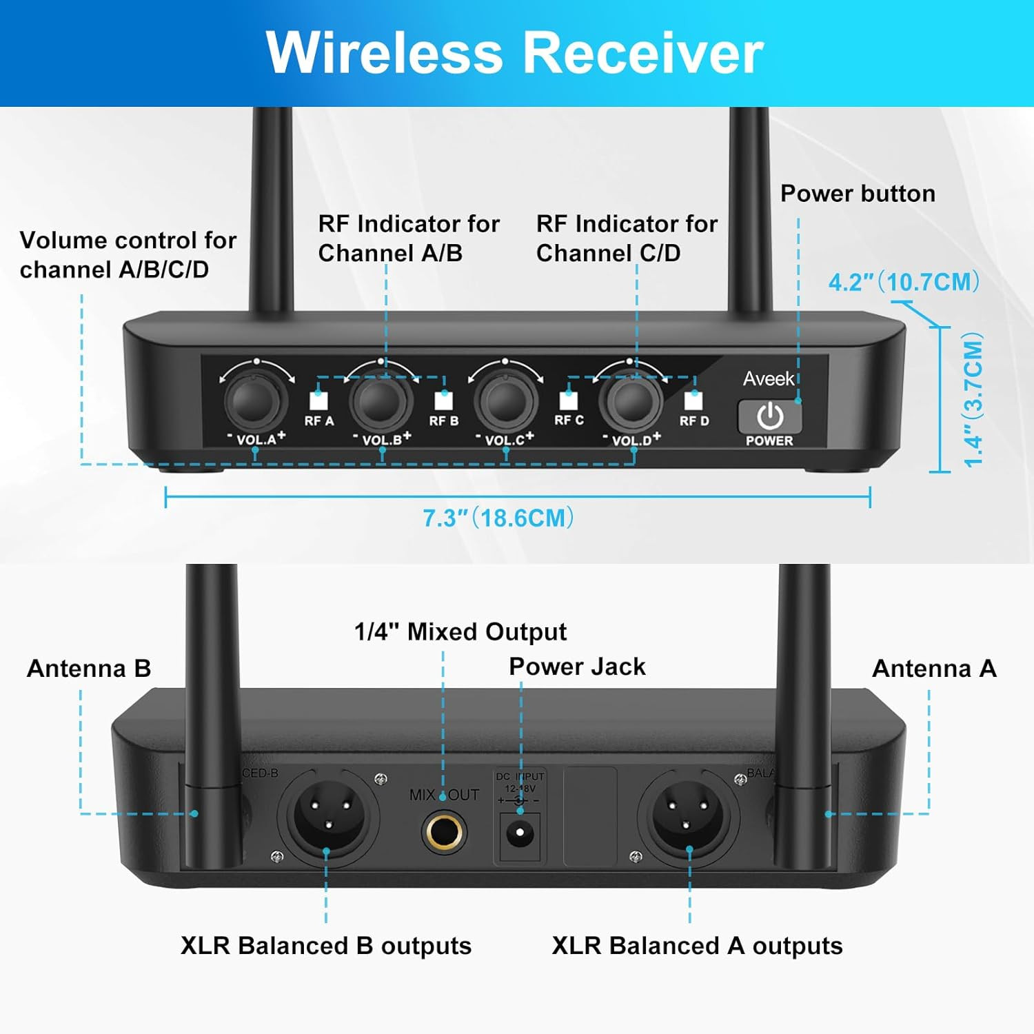 Wireless Microphone System with 4-Pack Dynamic Handheld Mics, 262Ft Long Range,