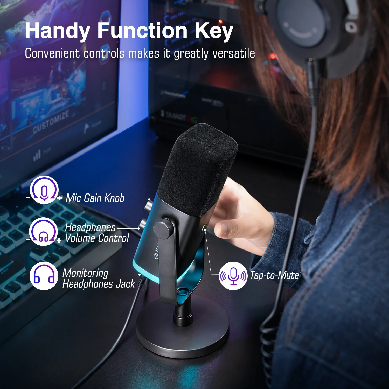Microphone Dynamic PC Gaming/Streaming Mic RGB Headphone Jack Podcast Music