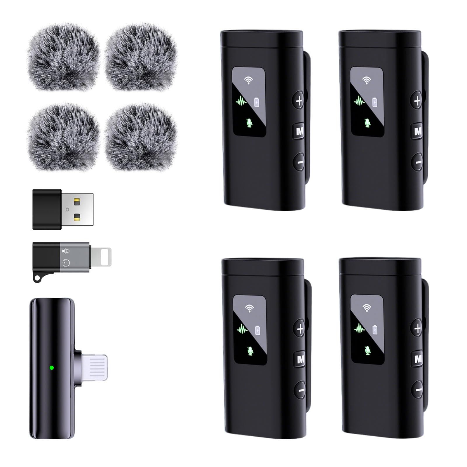 Wireless Lavalier Microphone 48kHz 24Bit for iPhone Android – 250ft Range