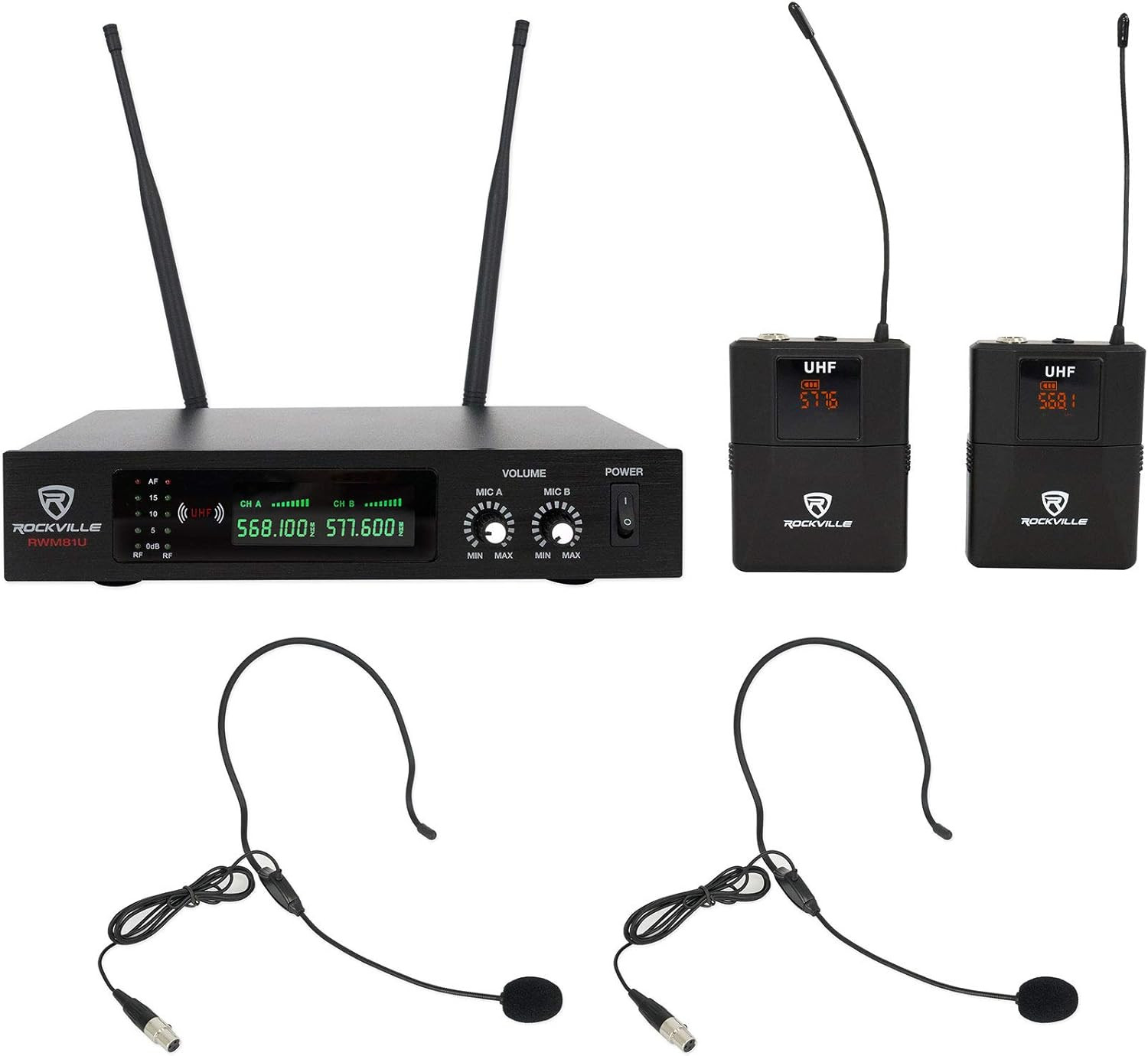 RWM81U Dual UHF Wireless Headset & Guitar Microphone System, LCD Display, Long R