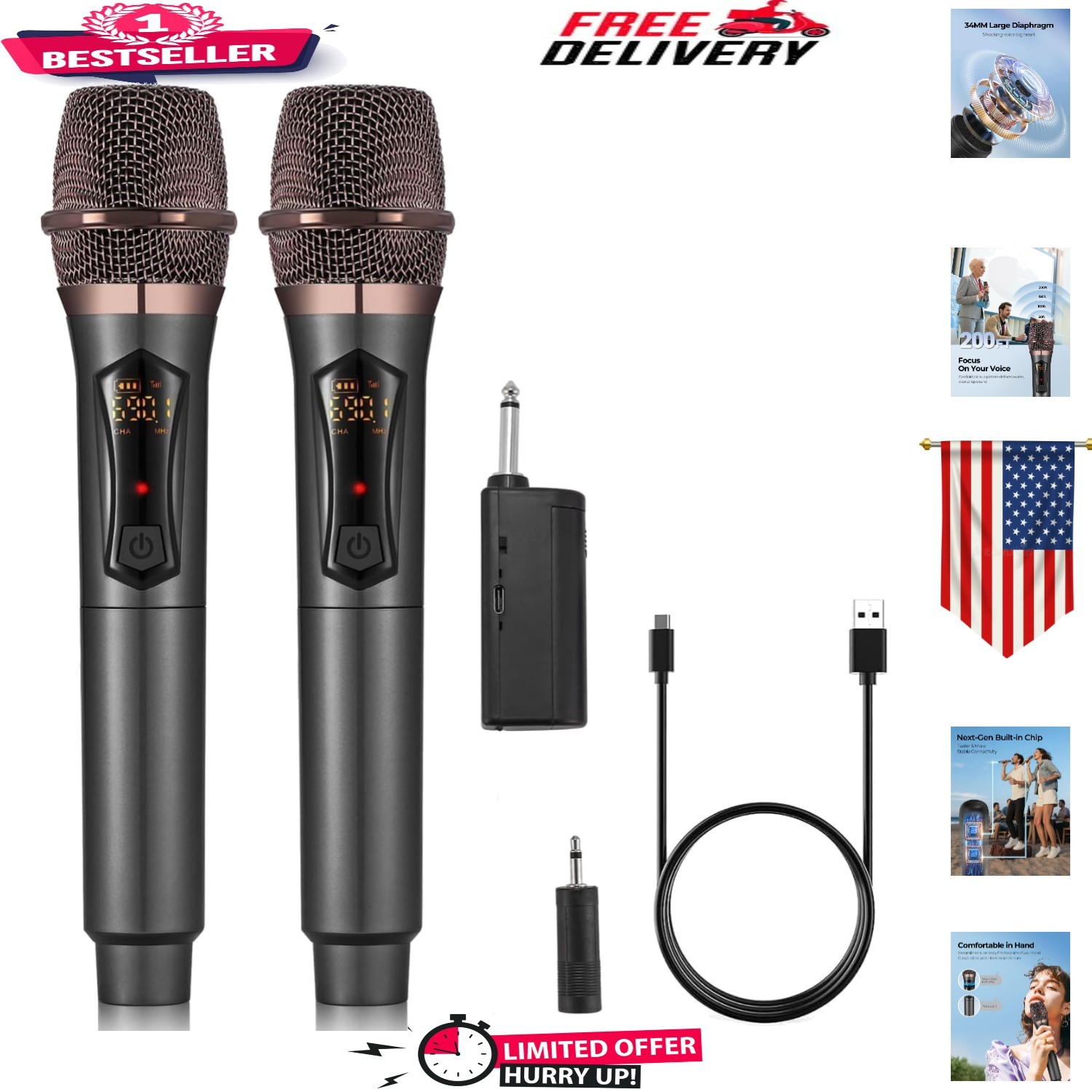 Long-Lasting Wireless Microphone Set – Perfect for Karaoke, Weddings & Speeches