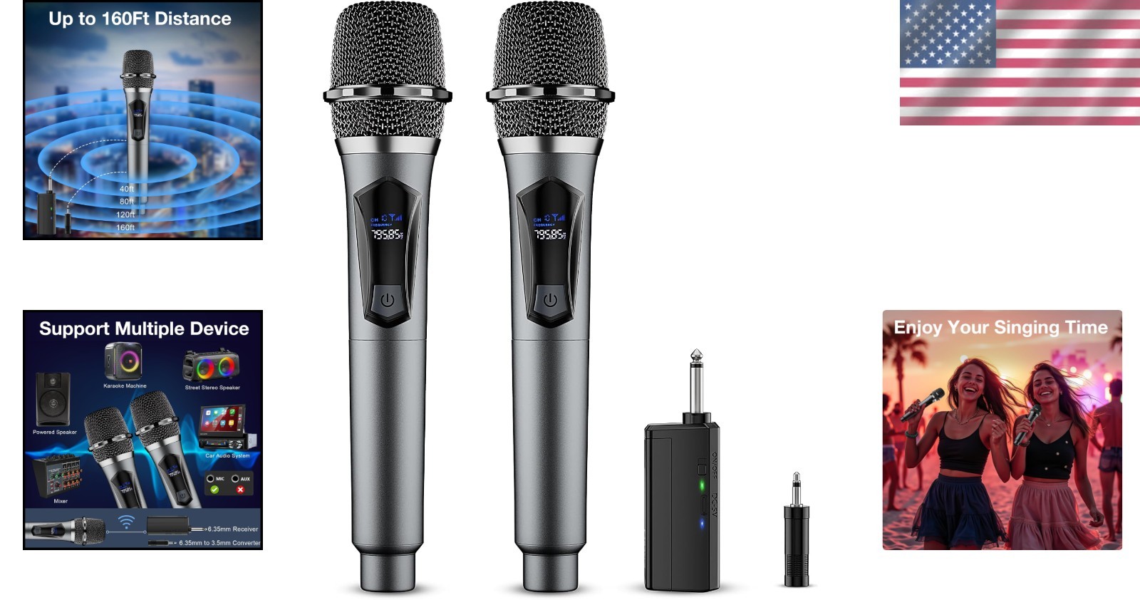 Professional Dual Handheld Wireless Microphone Set – Rechargeable 160ft Range