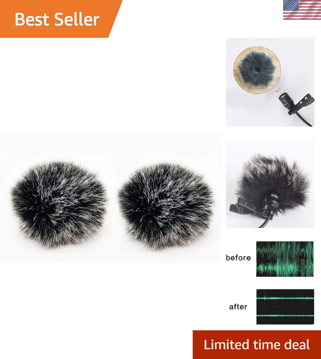 Universal Lavalier Wind Muffs 0.2 Inch – Noise Reduction Windscreens (2 Pack)