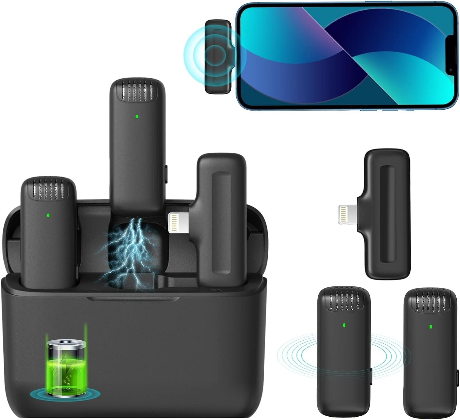Microfono Mini Inalambrico Para Celular Camara Solapa Con Estuche Carga 2 Mic US