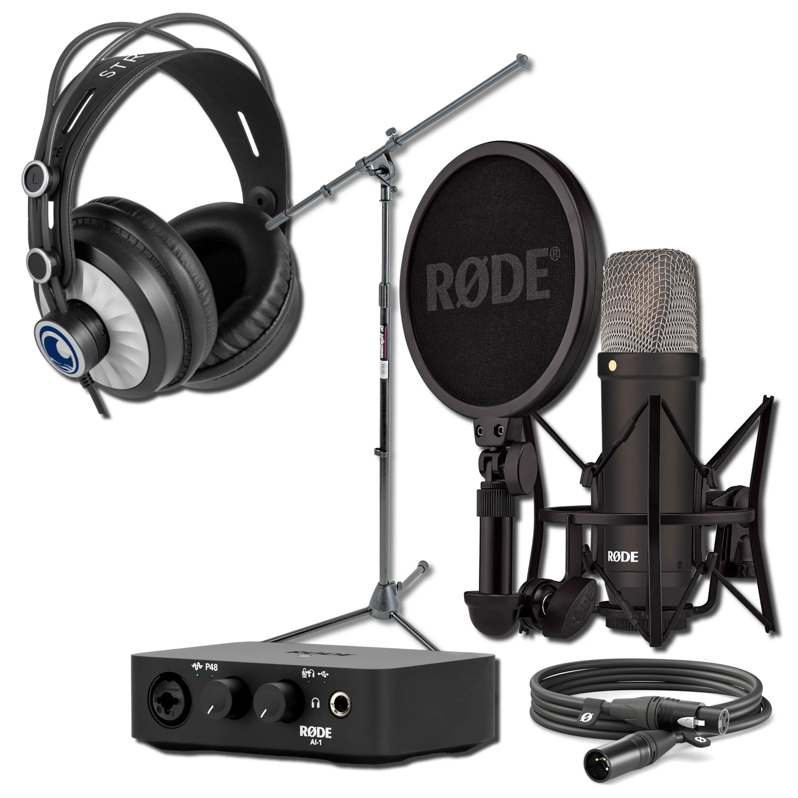 Rode NT1 Signature (Black) Mic + AI-1 USB Interface + Stand + Cans50 Headphones