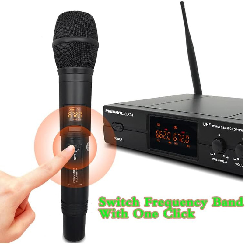 Wireless Microphone System UHF Dual Handheld Karaoke Mic Cordless LED Display