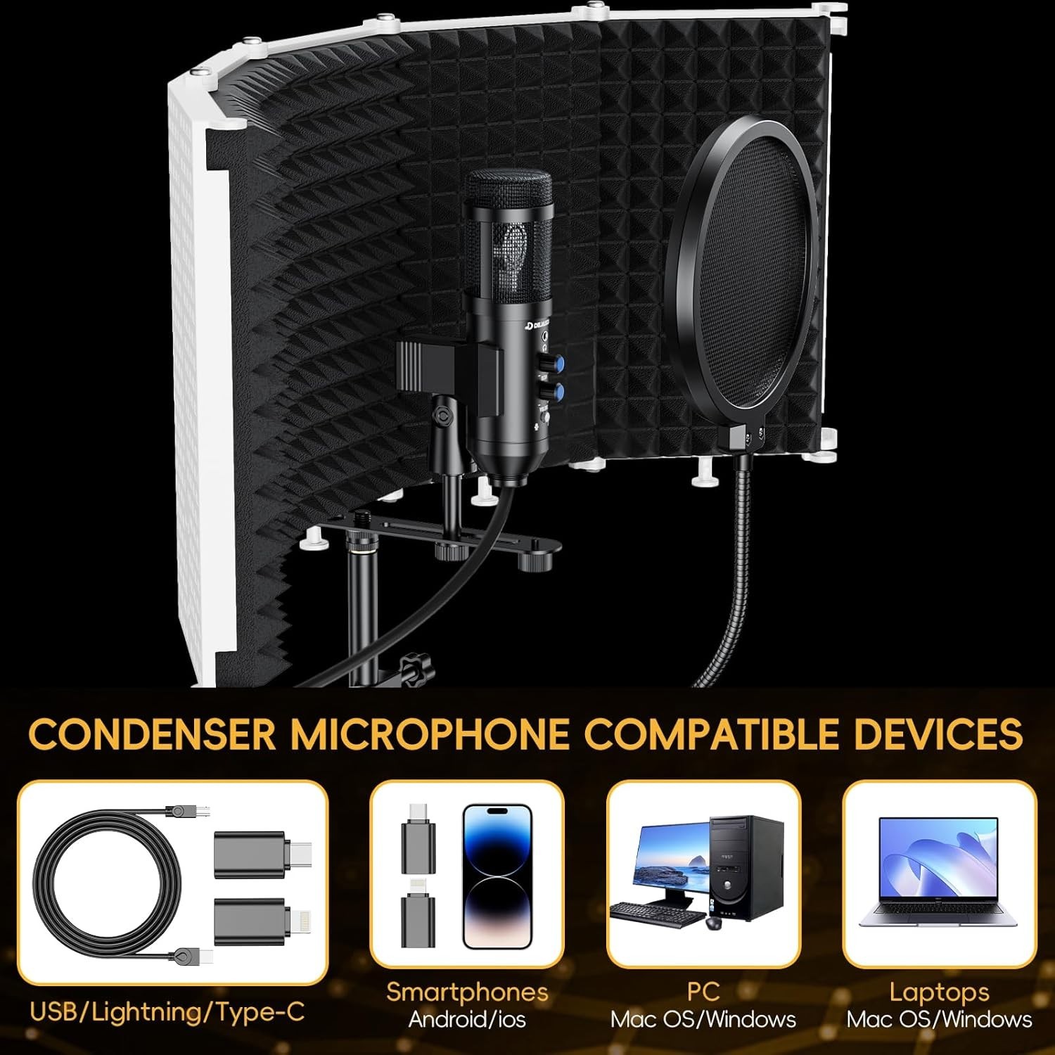 Upgraded Studio Recording Microphone with Isolation Shield & Pop Filter – Mus…