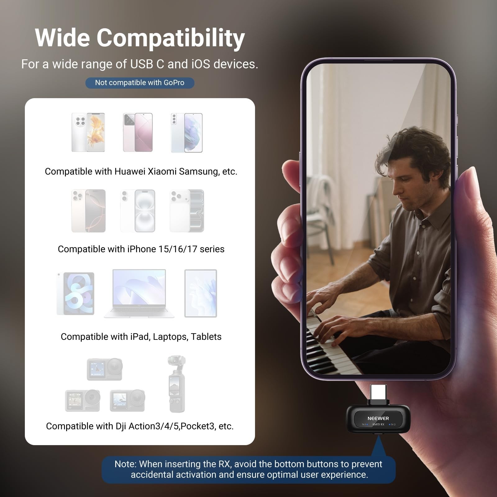 Wireless Mini Lav Mic System for iPhone Android PC 30H Battery App Control