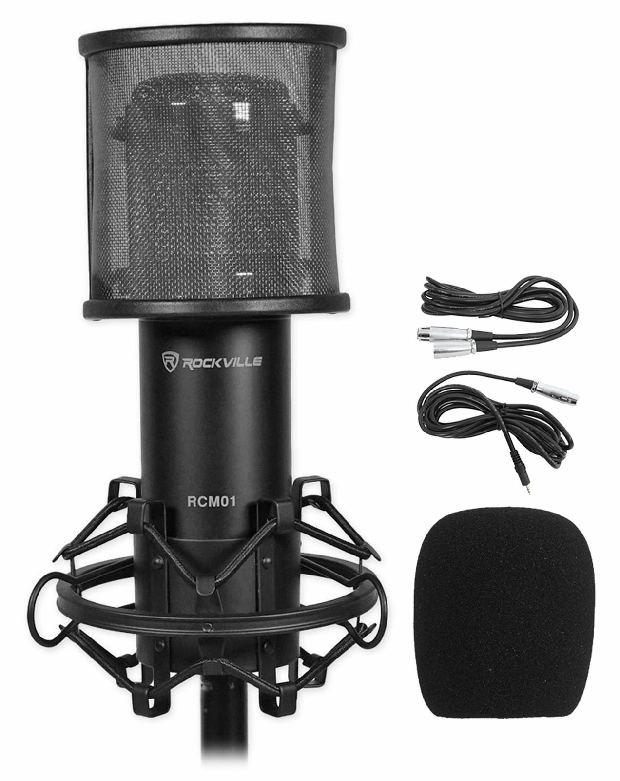 Rockville RCM01 Studio Recording Condenser Microphone Mic+Shock Mount+Pop Filter