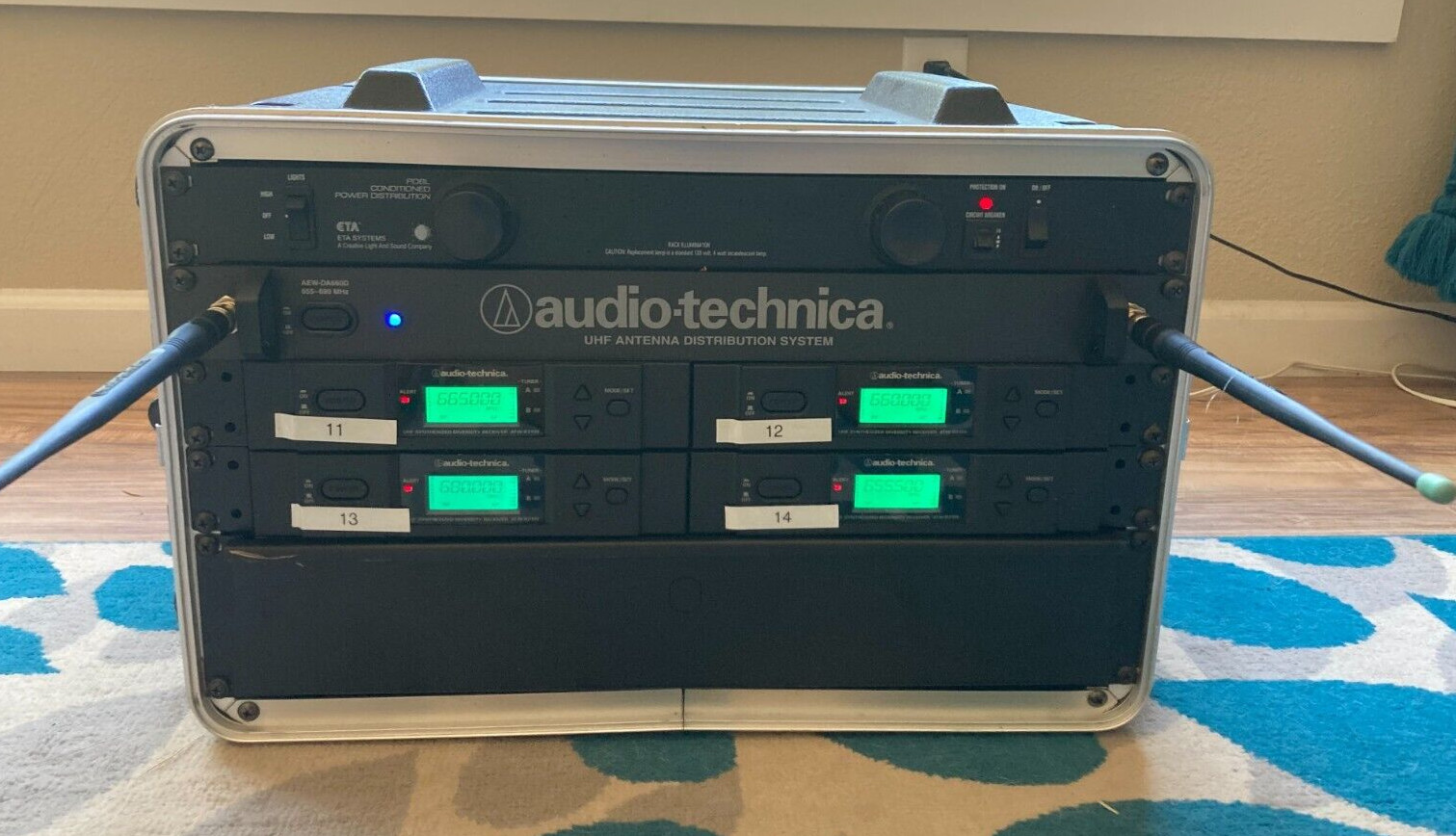 4 Audio Technica ATW-R3100D Receivers MBT Case AEW-DA660D UHF + Rack Illuminator