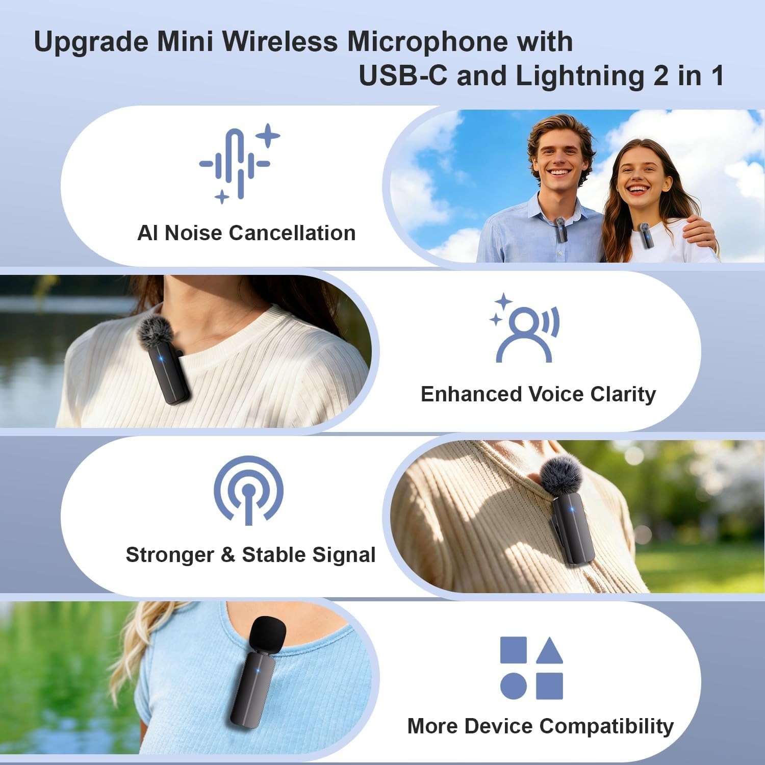 2pc Wireless Mini Lavalier Lapel Microphone for iPhone,Android Clip on Dual Mics