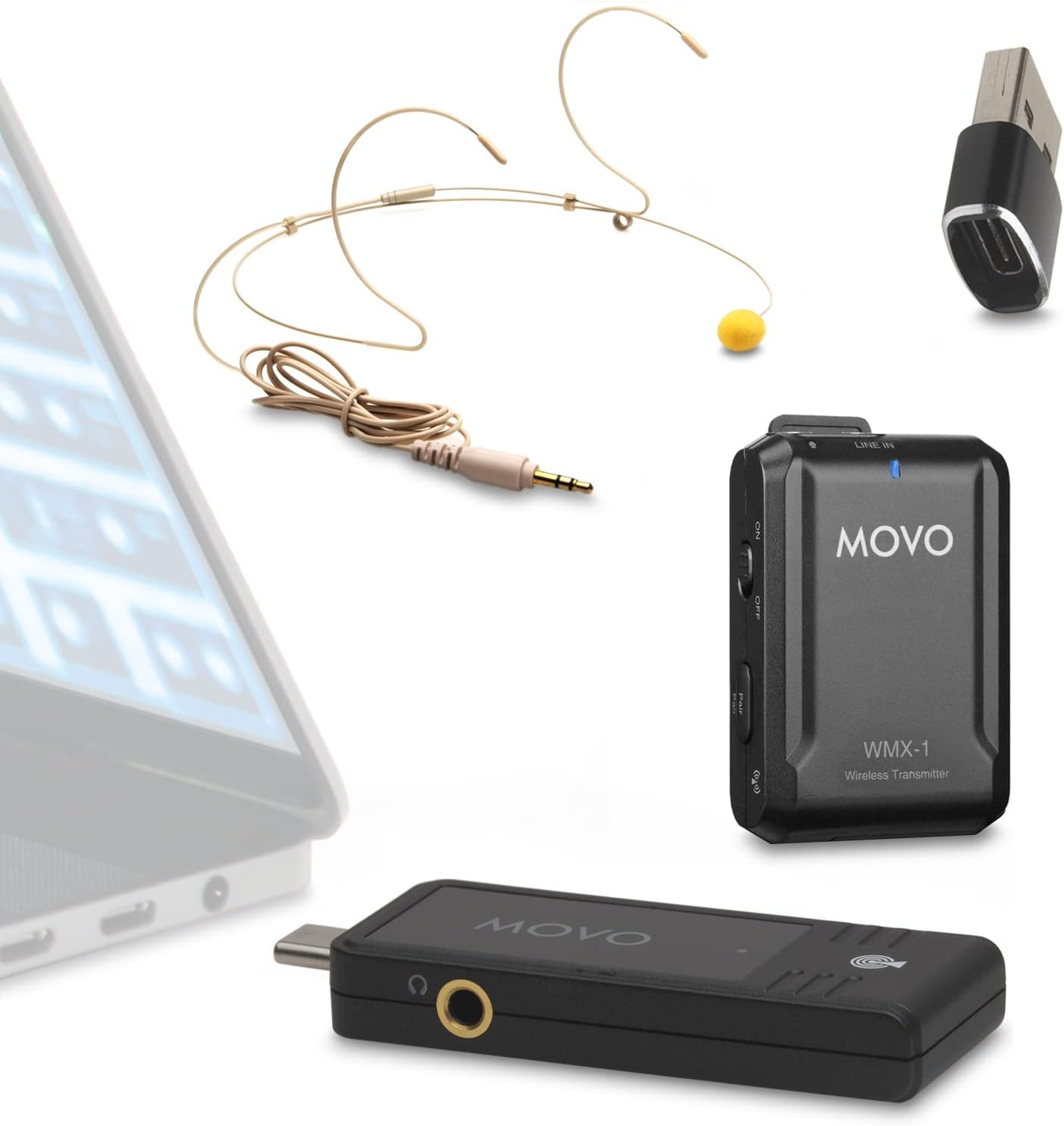 Movo WMX-1-UH USB-C Wireless Headset Microphone – USB Wireless Headset Microphon