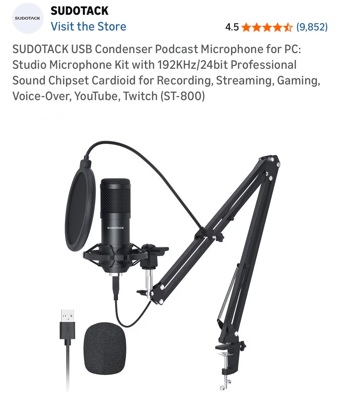 SUDOTACK Professional 96KHZ/24Bit Studio Cardioid Condenser Mic Kit, ST-820 PO