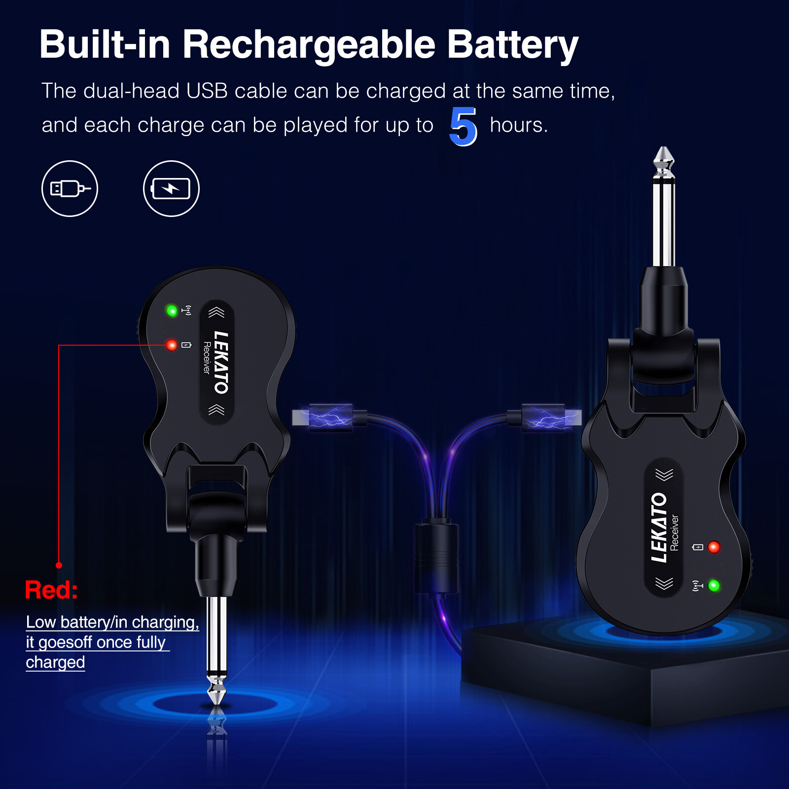 LEKATO Wireless Guitar System Transmitter Receiver for Electric Guitars Bass