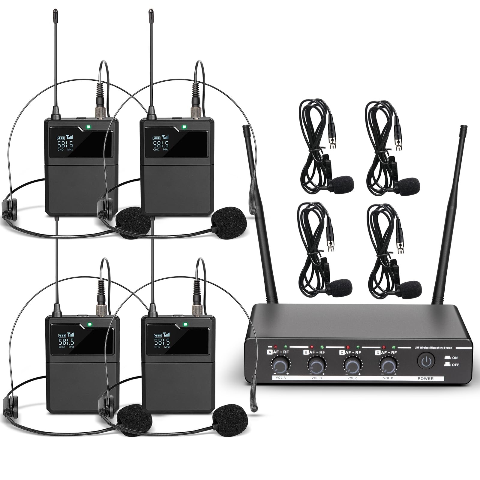 Depusheng R6 Professional Wireless Microphone UHF System 4 Channel with Wirel…