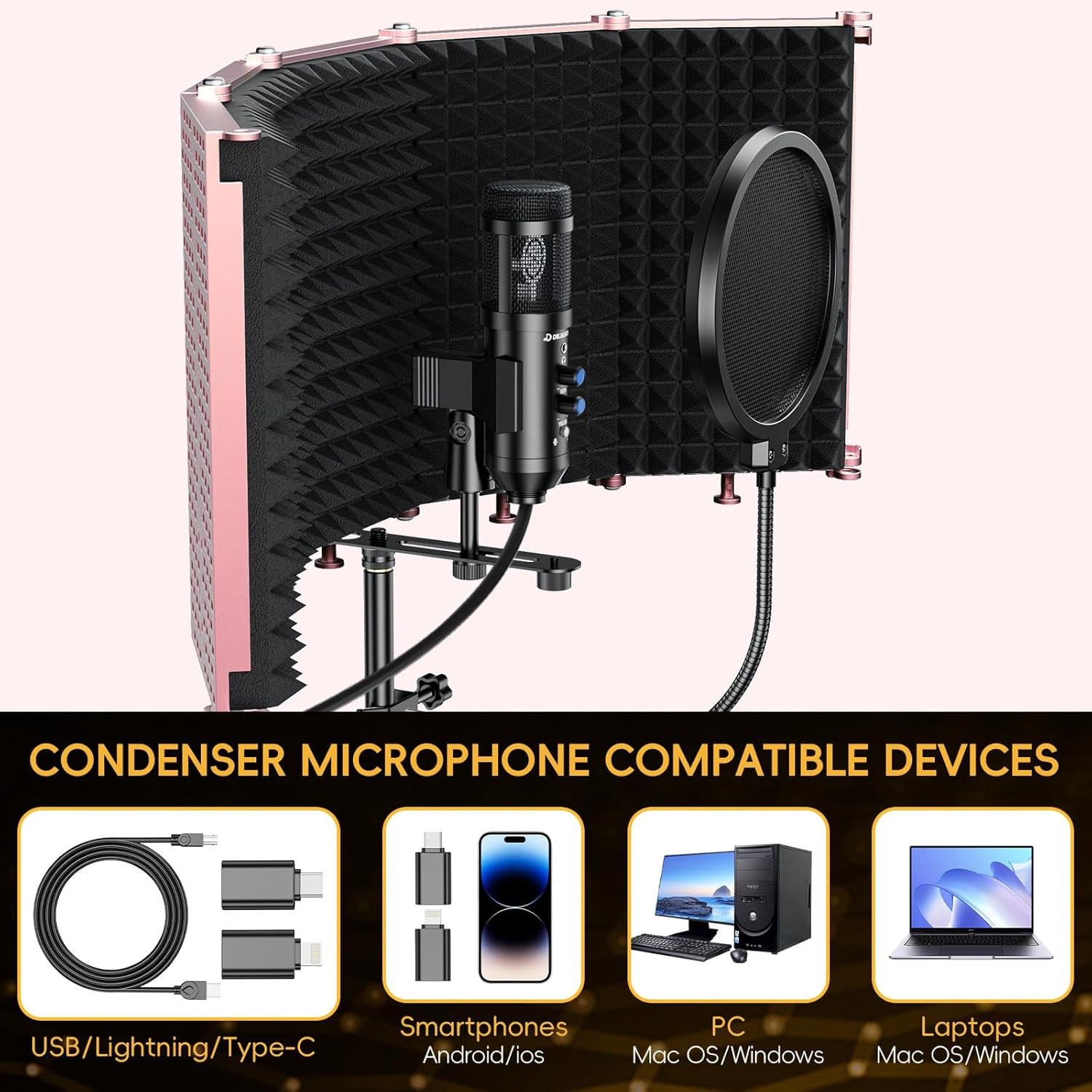 Upgraded Studio Recording Microphone with Isolation Shield & Pop Filter – Music