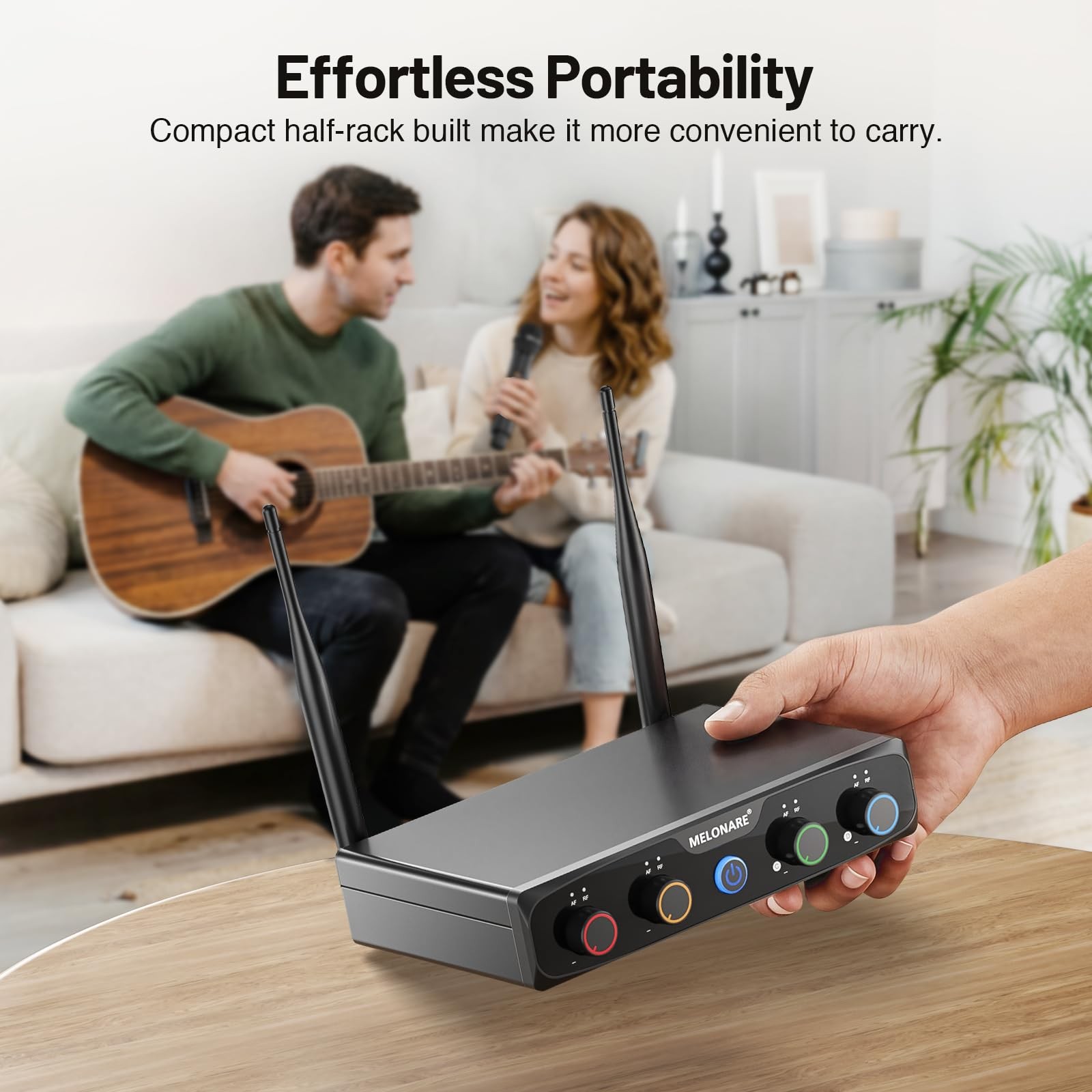 MELONARE 4-Channel Wireless Microphone System, UHF 4 Handheld Mics, Black