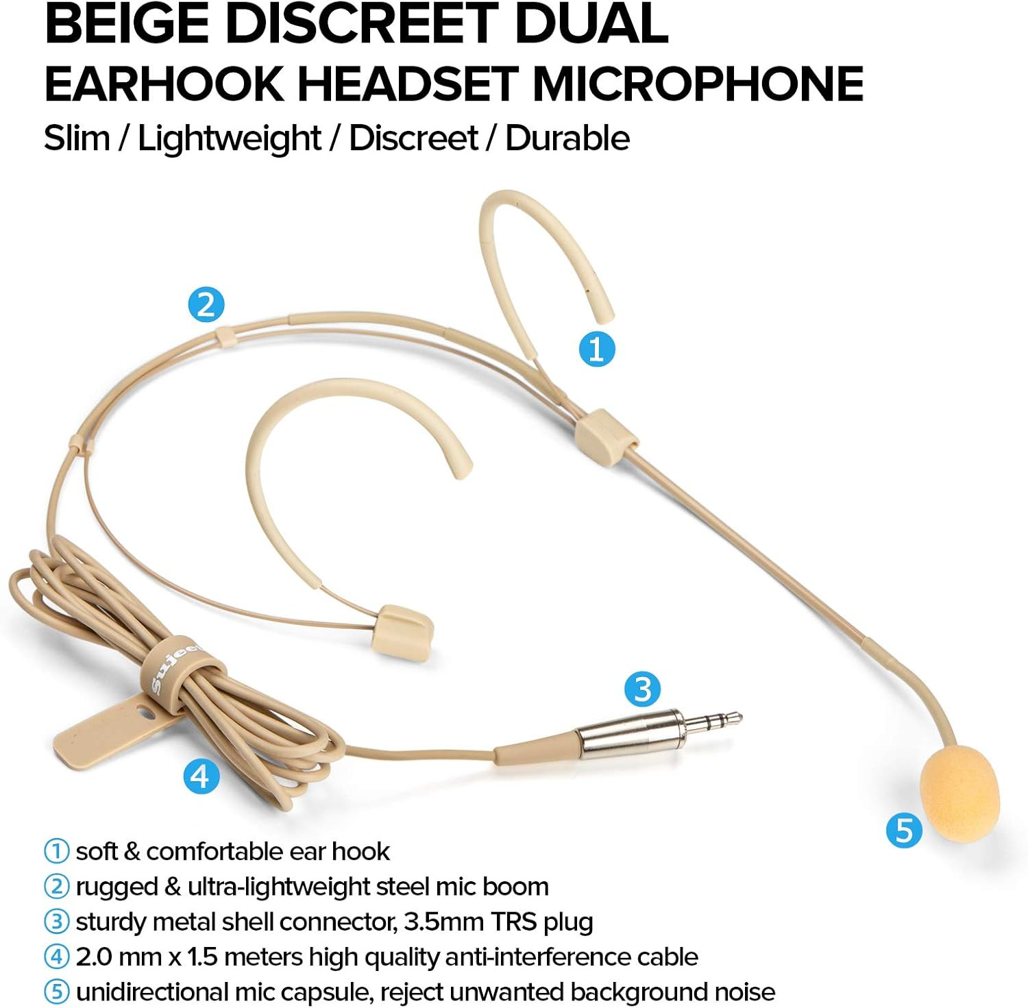Headset Microphone – Discreet Double Earhook Headworn Mic fits PC Voice Amplifie