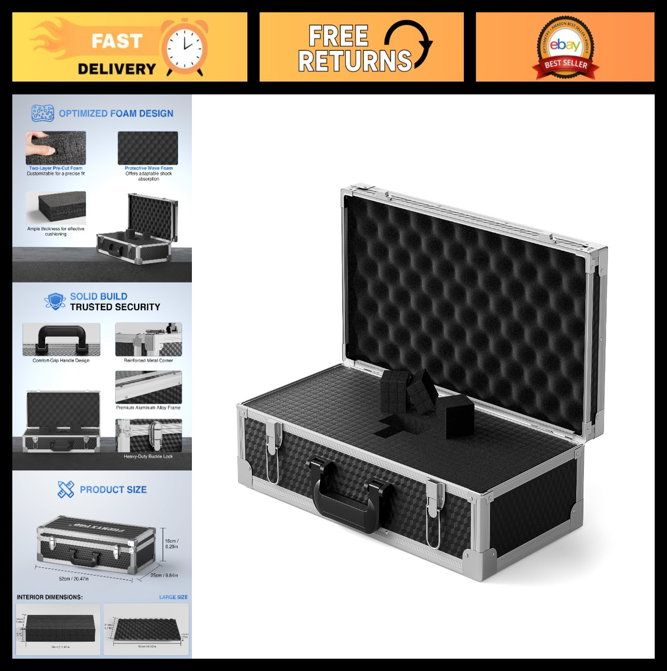 Aluminum Alloy Carrying Case with Pick and Pluck Foam for 8-Channel Wireless Mic