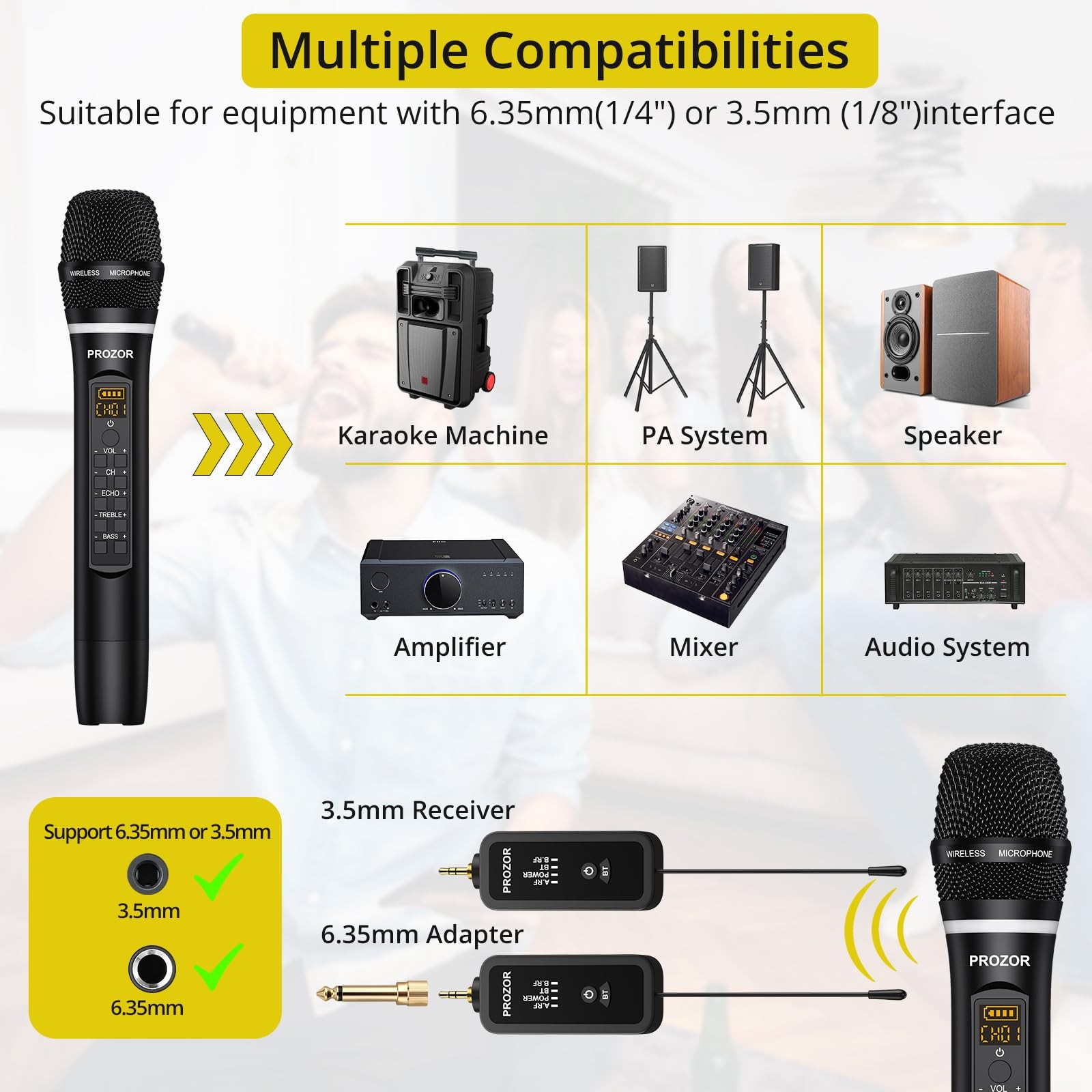 UHF Wireless Rechargeable Microphone System for Karaoke, DJ, Church & Weddings