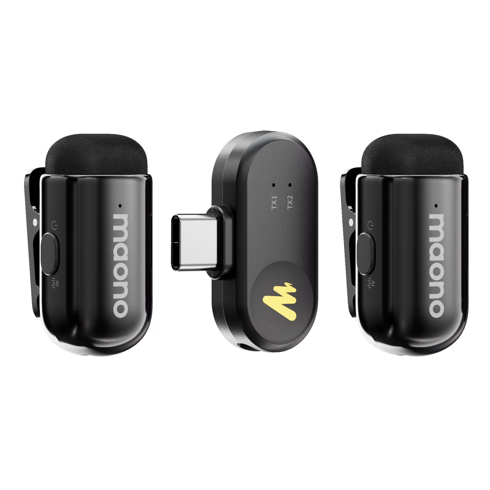 T1mini Wireless Lav Mic for Phone AI Noise Cancelling Auto Clipping App Control