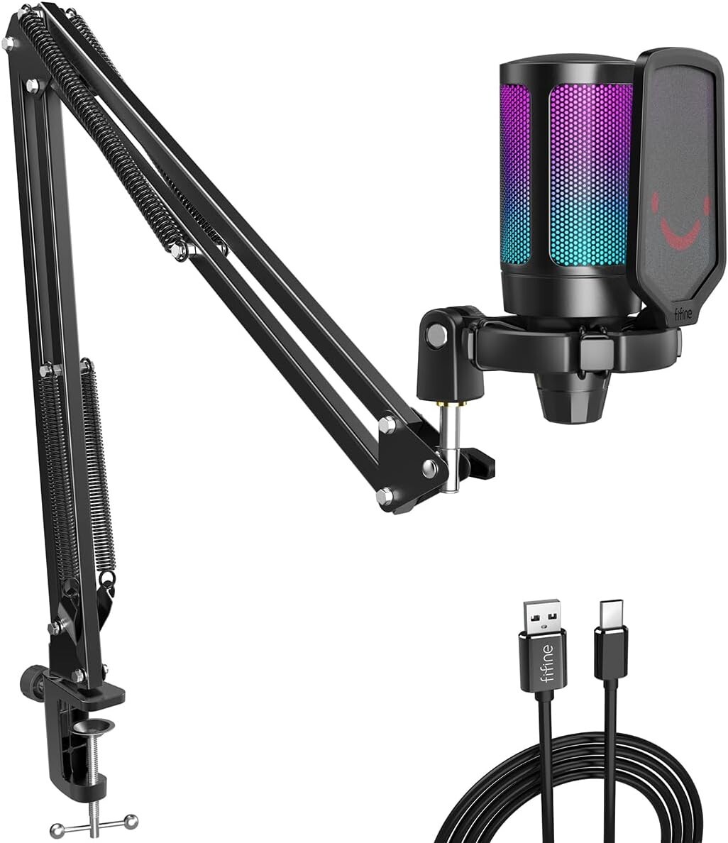 Professional USB Streaming Condenser Mic Kit – RGB Lighting – Tap to Mute