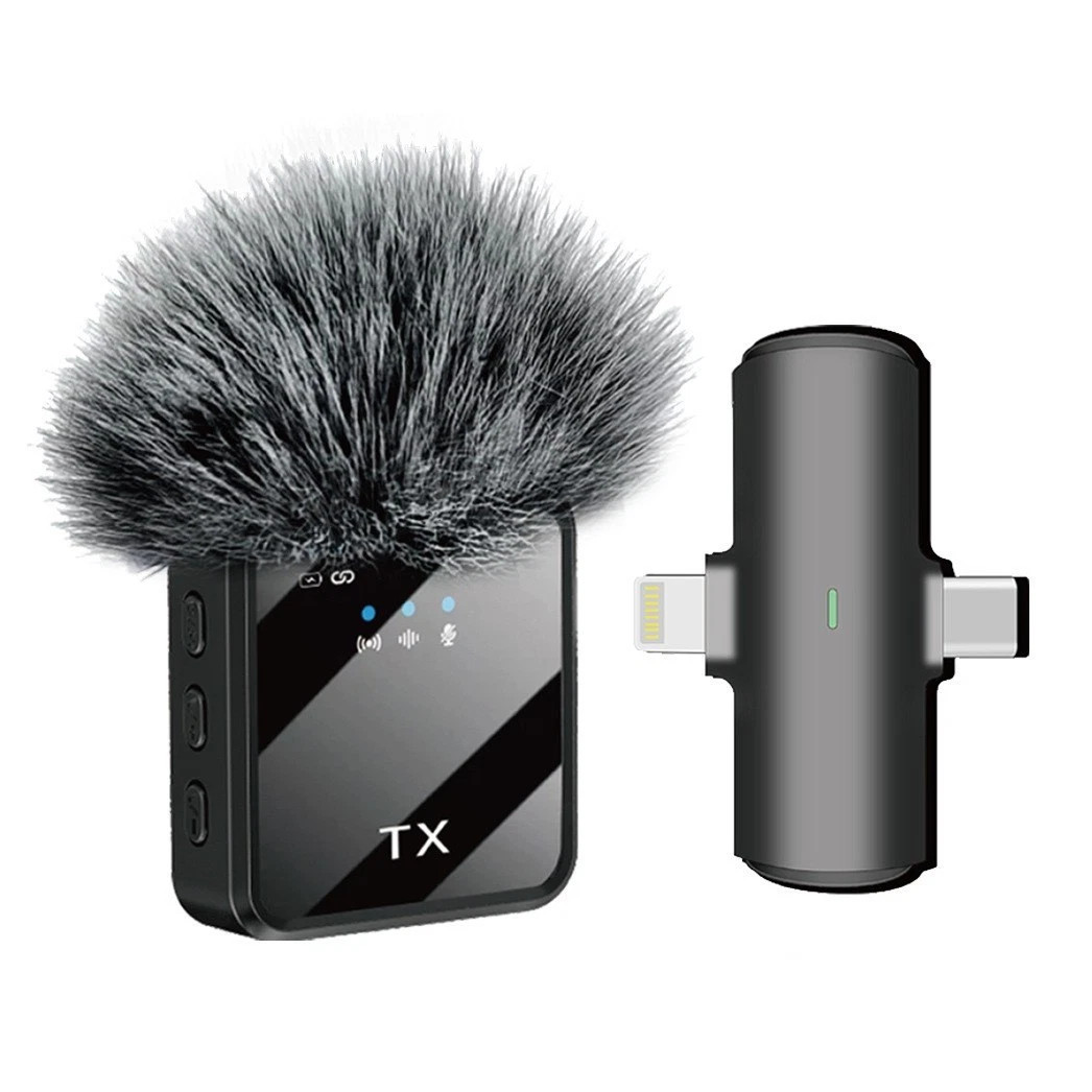 3in1 Wireless Lavalier Microphone Audio Video Recording For iPhone Samsung