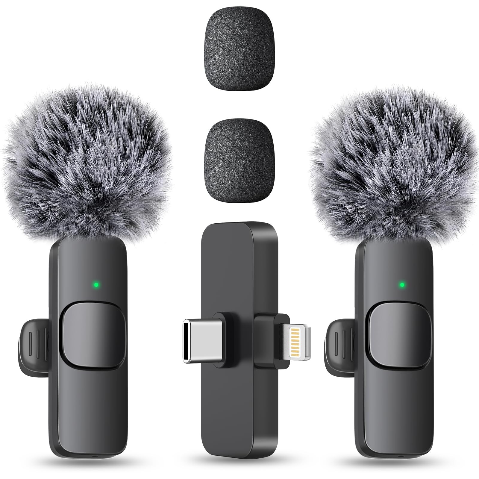 Wireless Mini Microphone for iPhone, Android Phone 2 Pack Lavalier Lapel Mic…