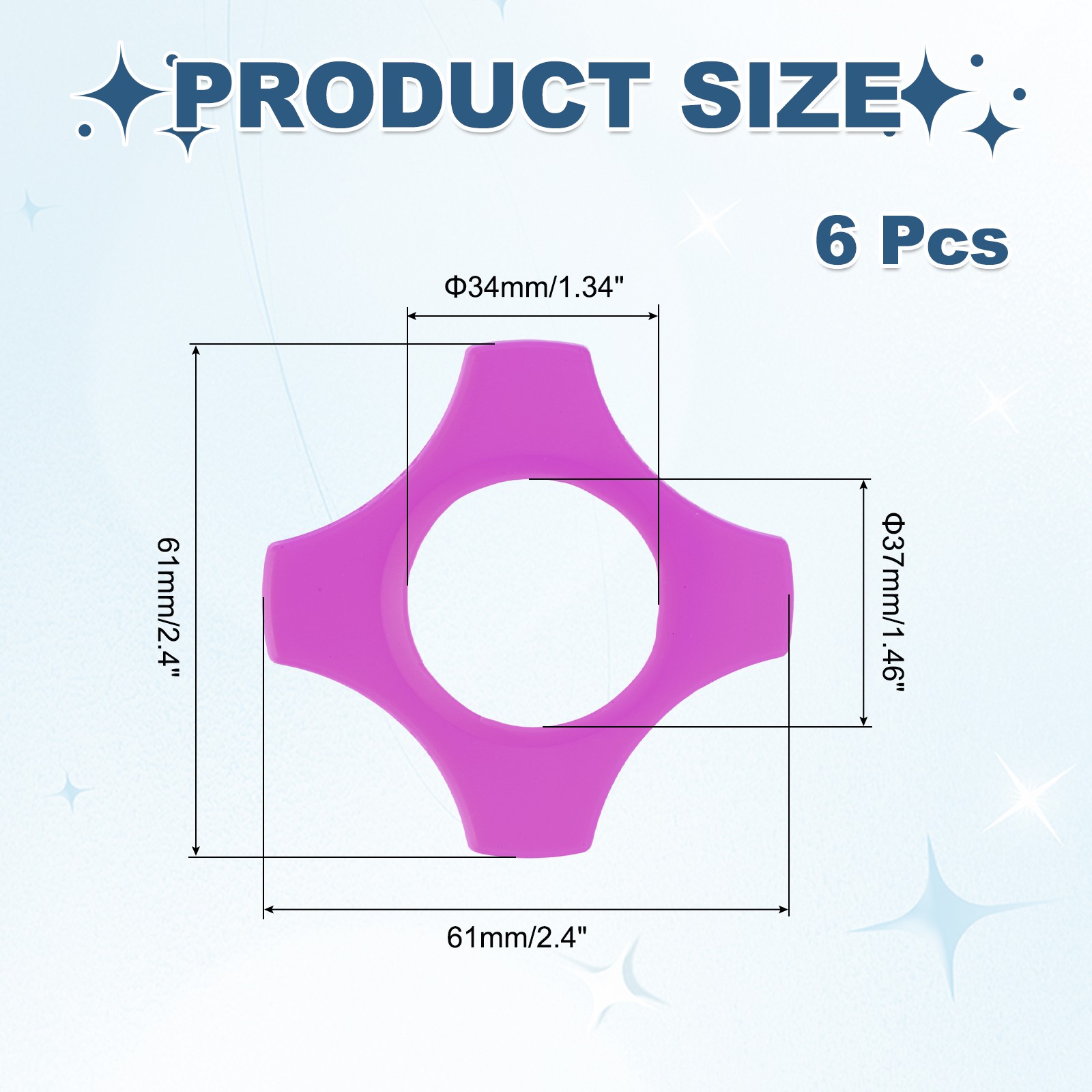 6 Pack 1.46″ Quadrangular Rubber Mic Rolling Ring, Purple