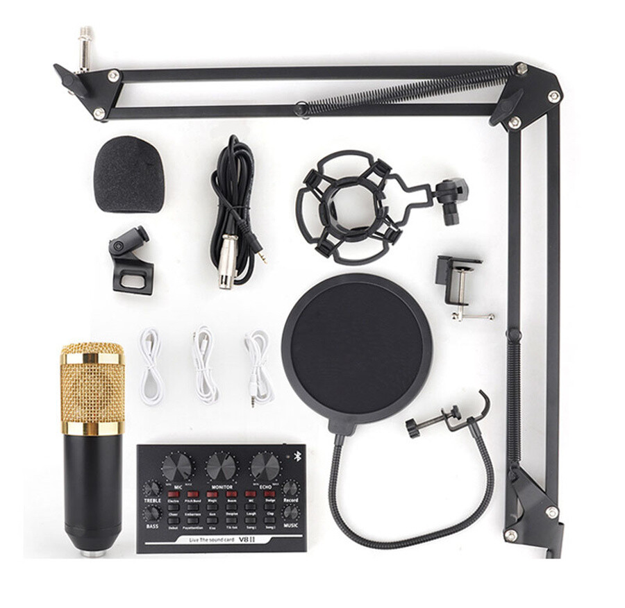 BM-800 bluetooth Condenser Microphone Kit Studio Filter Boom Scissor Arm Stand