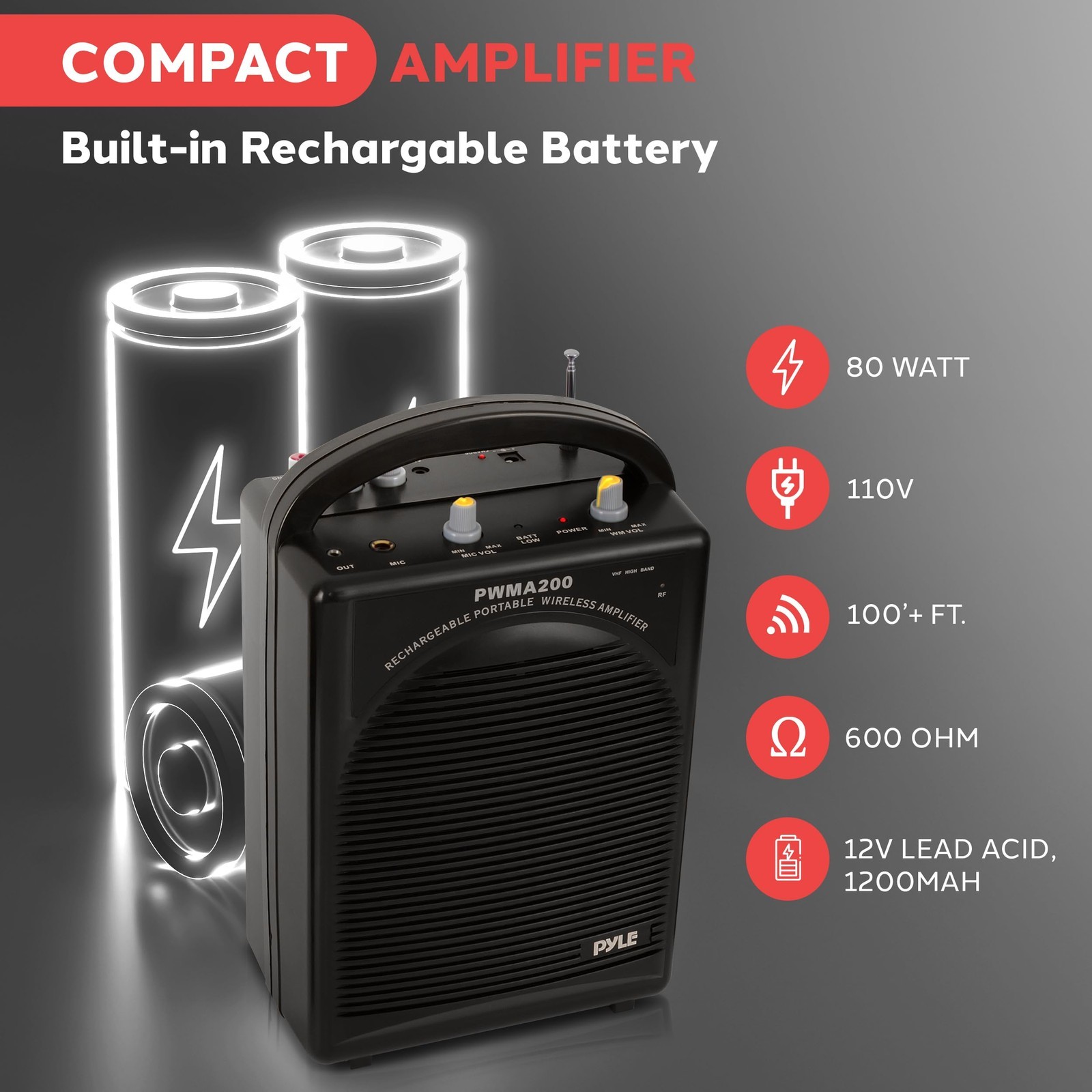 Portable PA System With Wireless Microphone Bluetooth Rechargeable Battery 80W