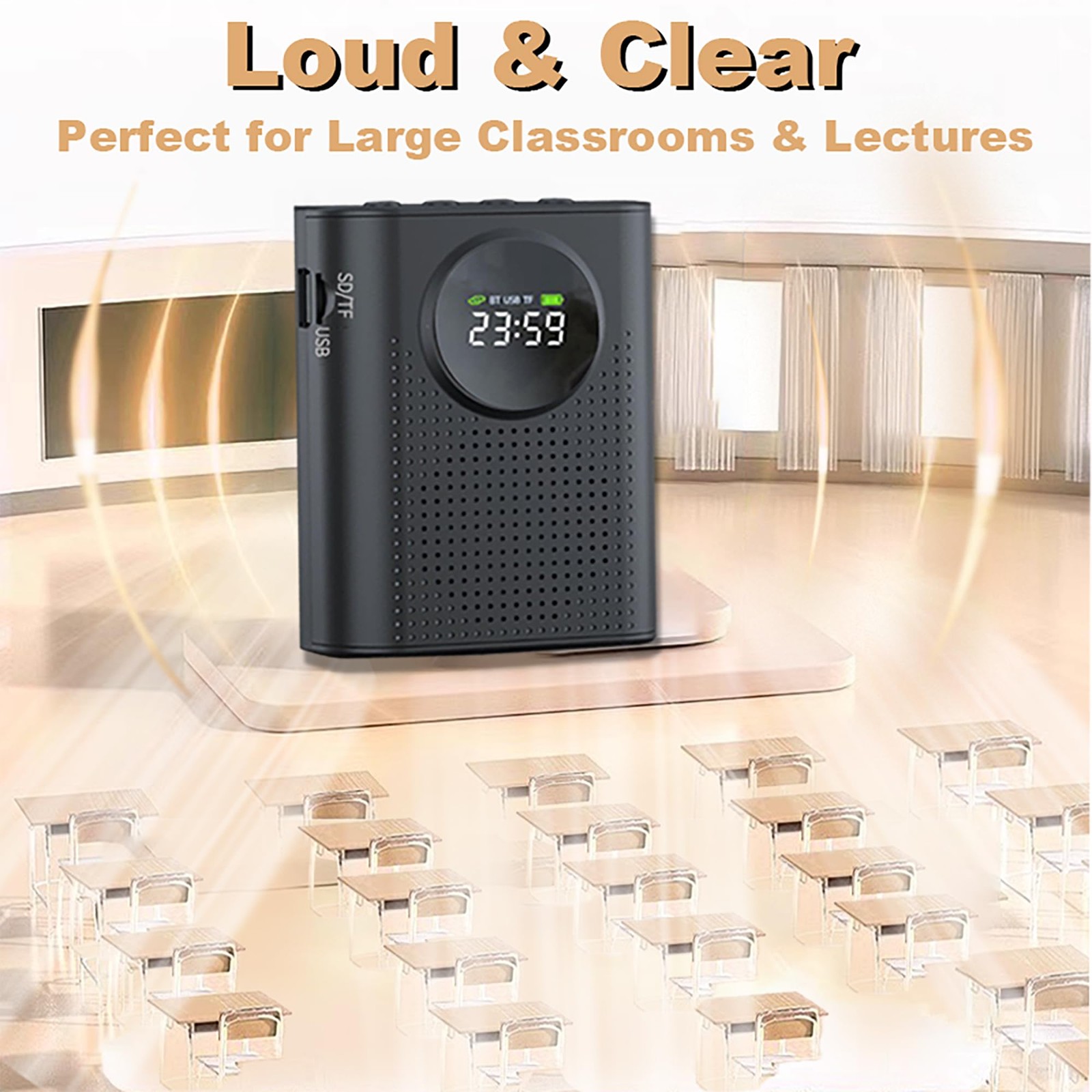 Voice Amplifier with Wireless Microphone for Teachers – Portable Bluetooth Clip-