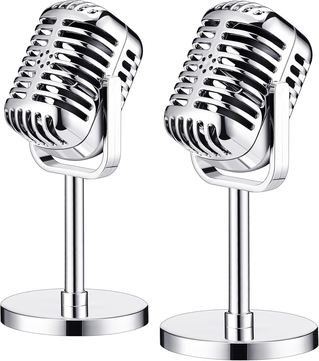 Chivao 2 Pack Retro Microphone Props Model Vintage Stage Table Bright Silver
